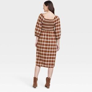 Plaid Flannel Smocked Midi Maternity Dress